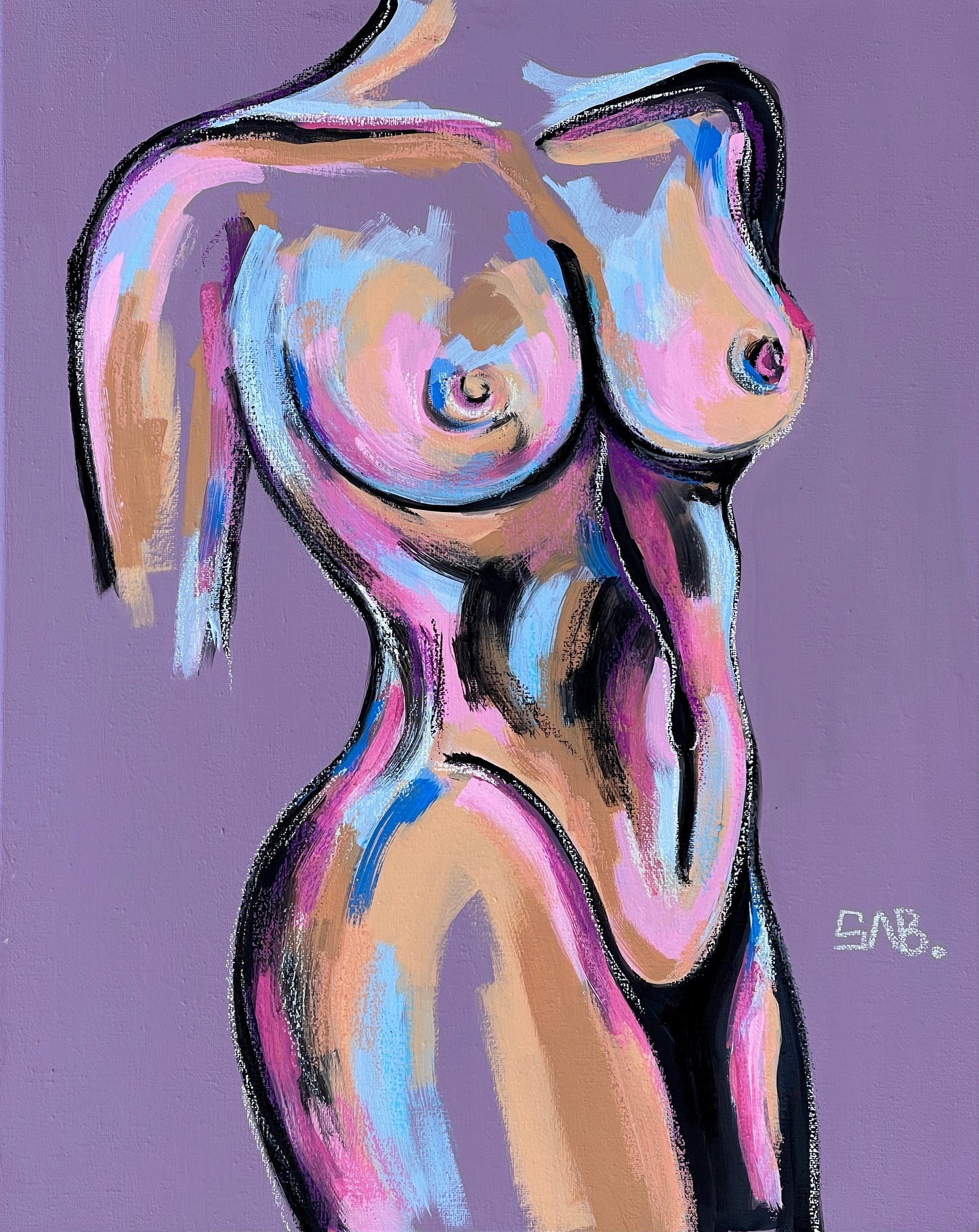 “W” abstract figurative female body painting print