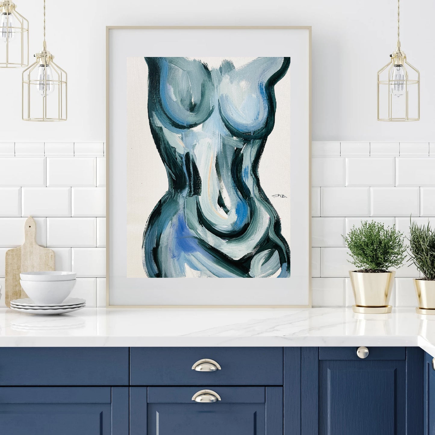 Abstract Figurative Blue body painting Print bedroom wall decor