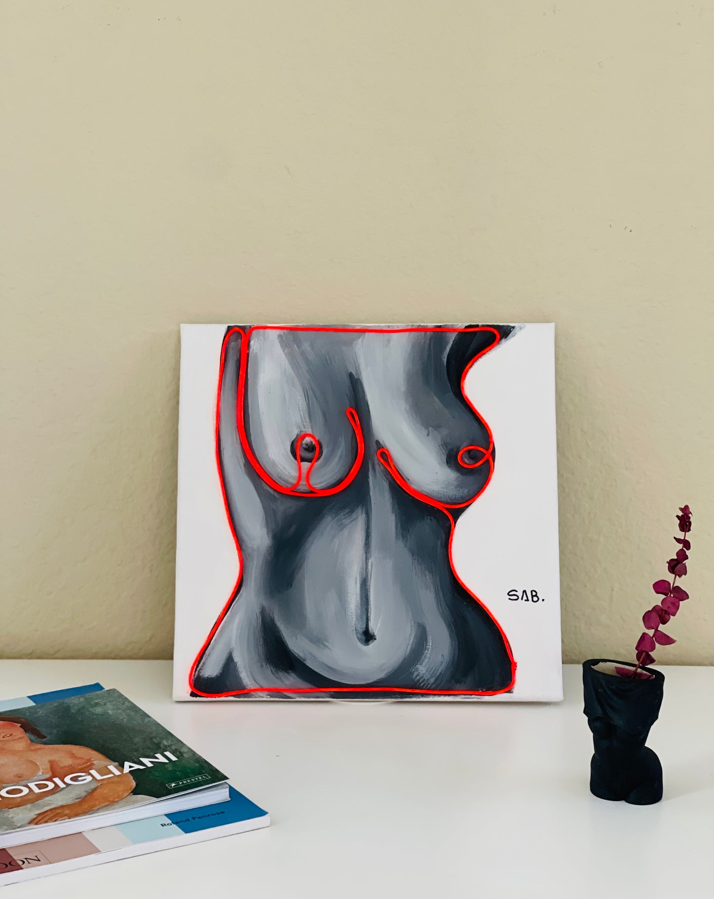 “Shay” 12x12 acrylic neon light body painting