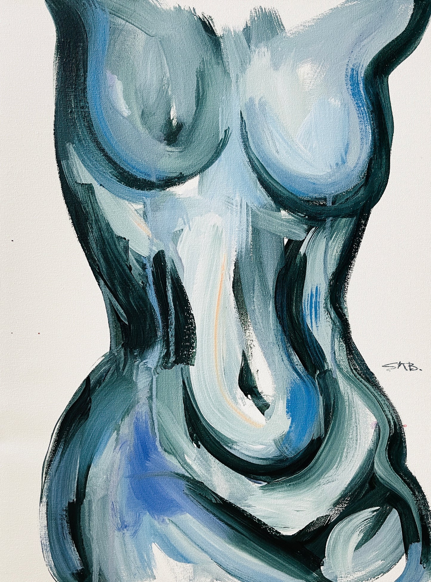 Abstract Figurative Blue body painting Print bedroom wall decor