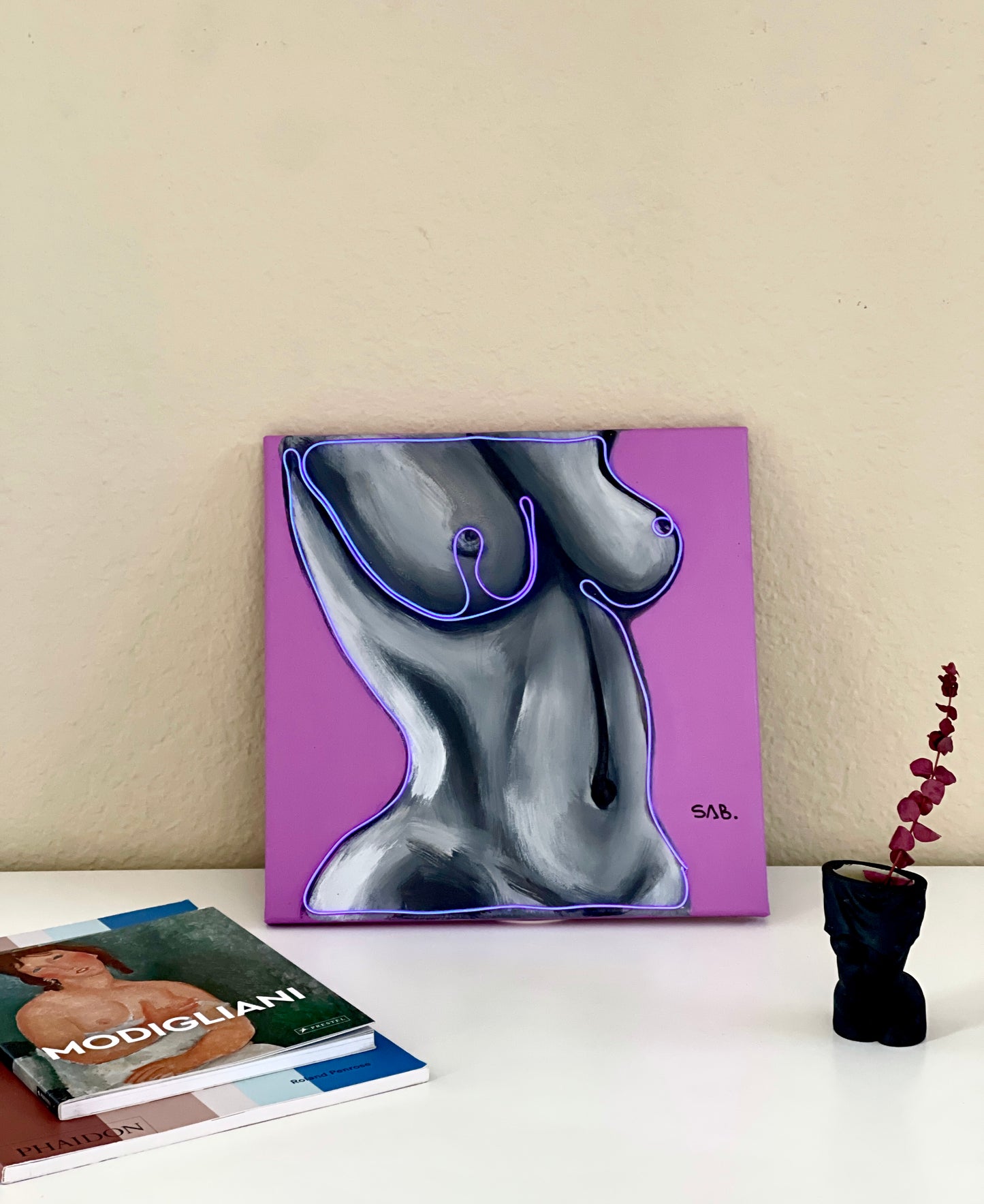 “Alia” 12x12 abstract neon light body painting