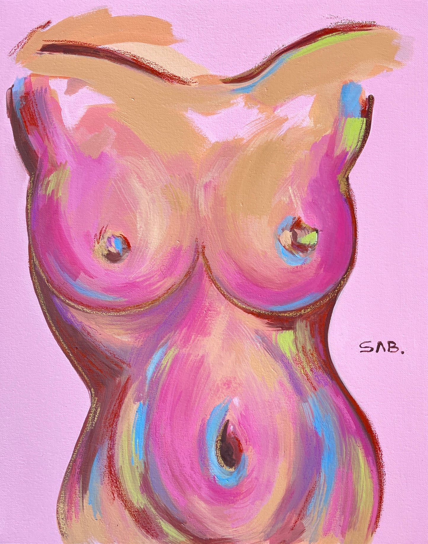 “J” abstract figurative female body painting art print