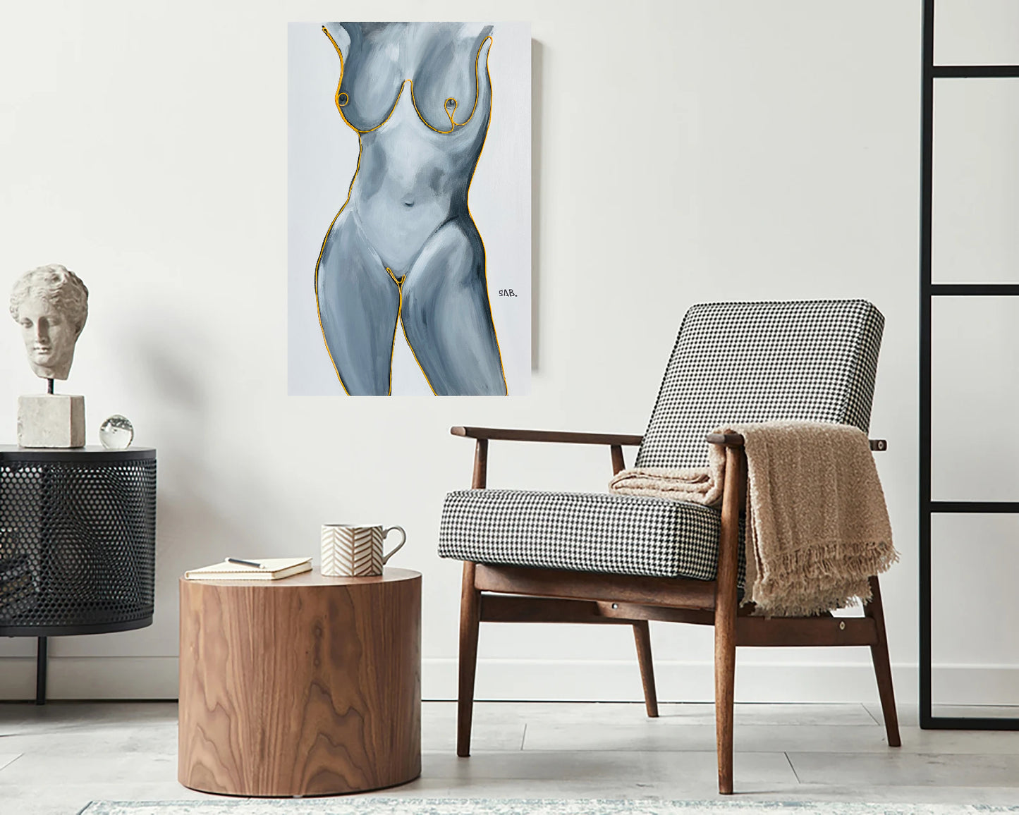 Neon light Body painting 24x30 original canvas abstract art Black &White