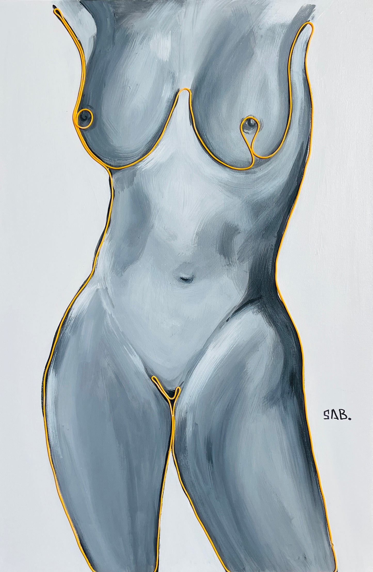 Neon light Body painting 24x30 original canvas abstract art Black &White