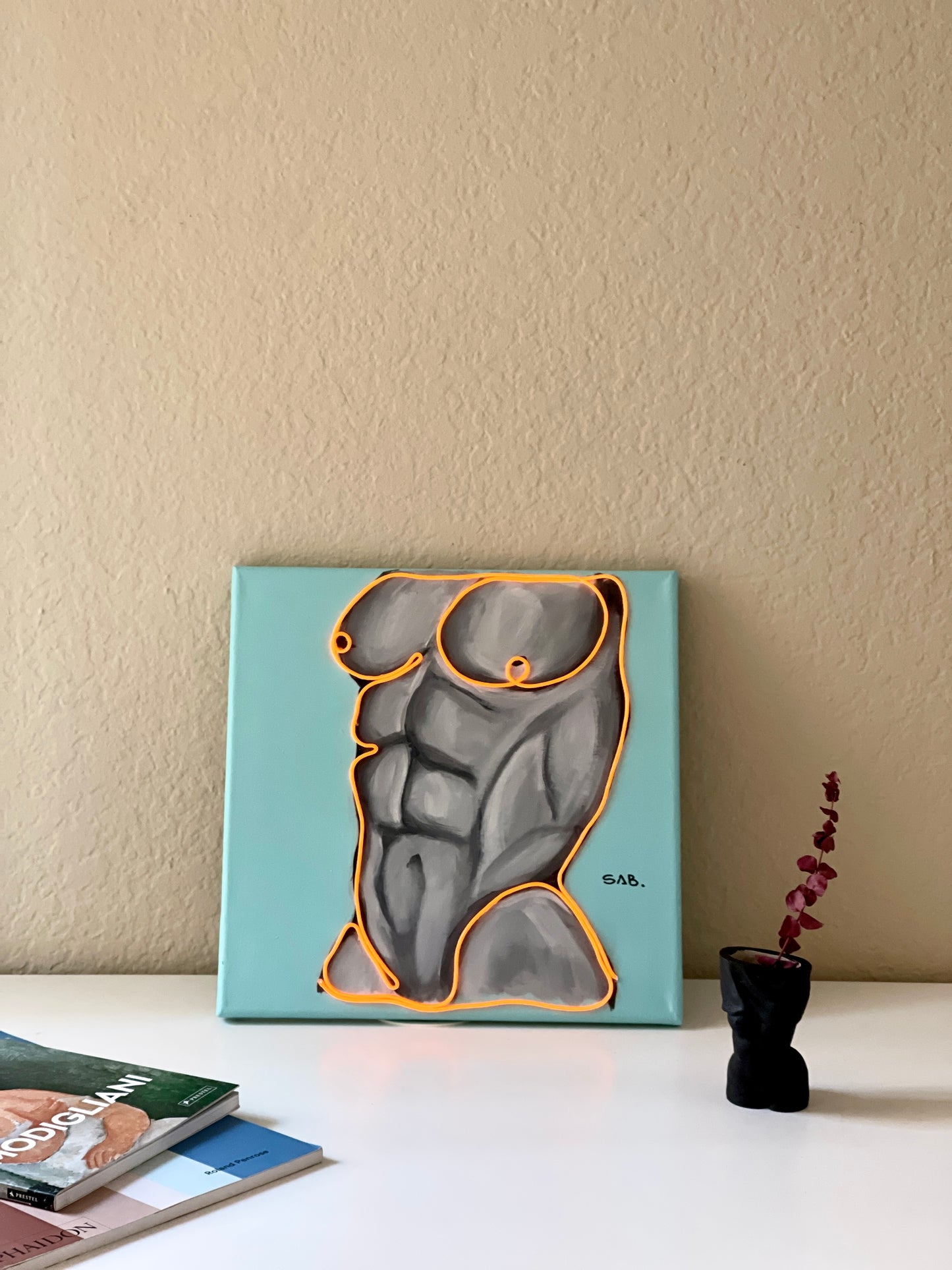 “Angelo” Neon abstract figurative male body painting