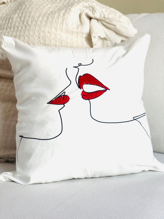“The Kiss” Abstract figurative pillow case RED