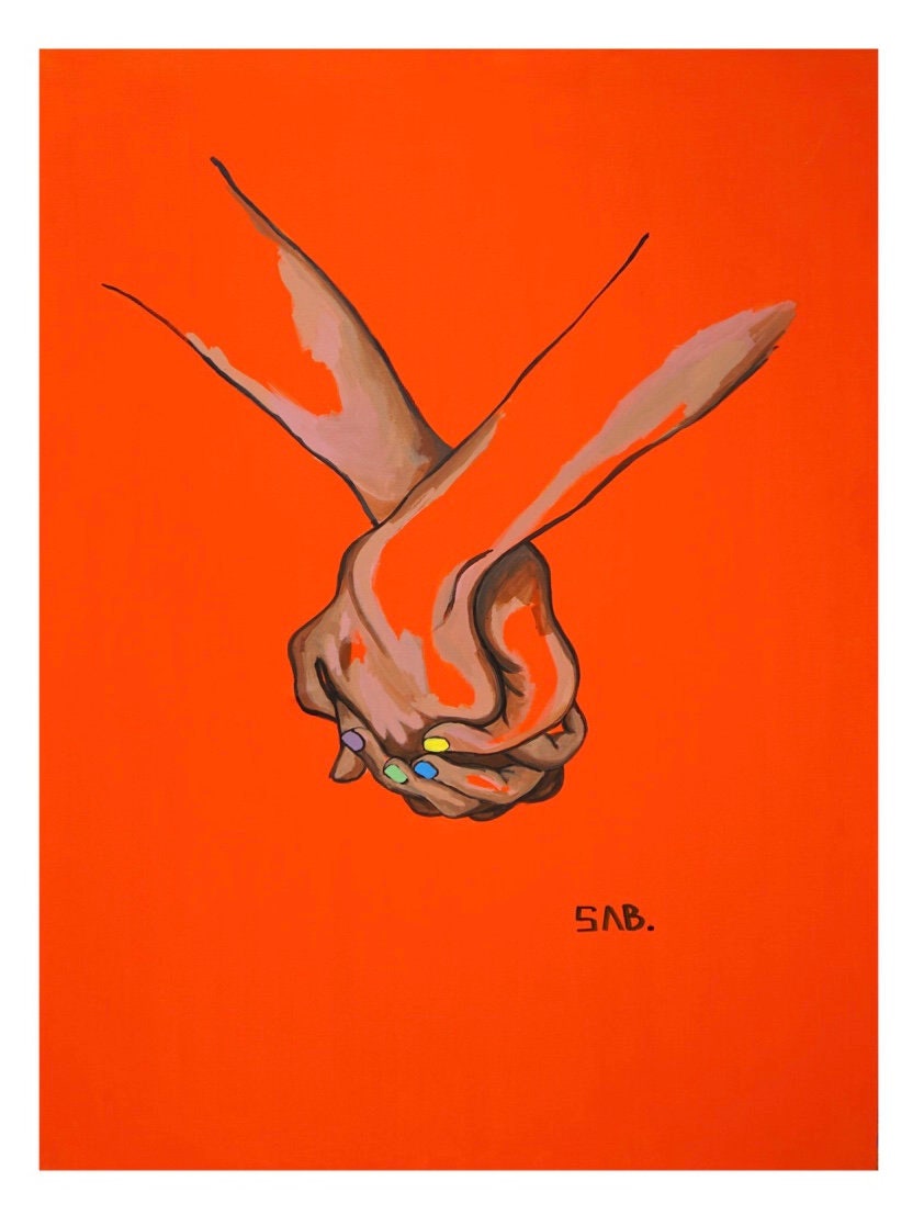 Stronger Together Art PRINT LGBTQ pride acrylic original canvas painting Rainbow Equality Love GAY Lesbian painting Holding Hands Inspiring
