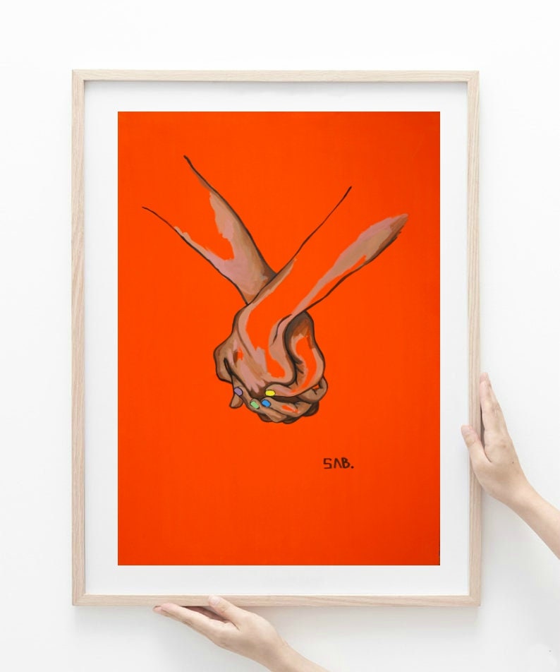 Stronger Together Art PRINT LGBTQ pride acrylic original canvas painting Rainbow Equality Love GAY Lesbian painting Holding Hands Inspiring