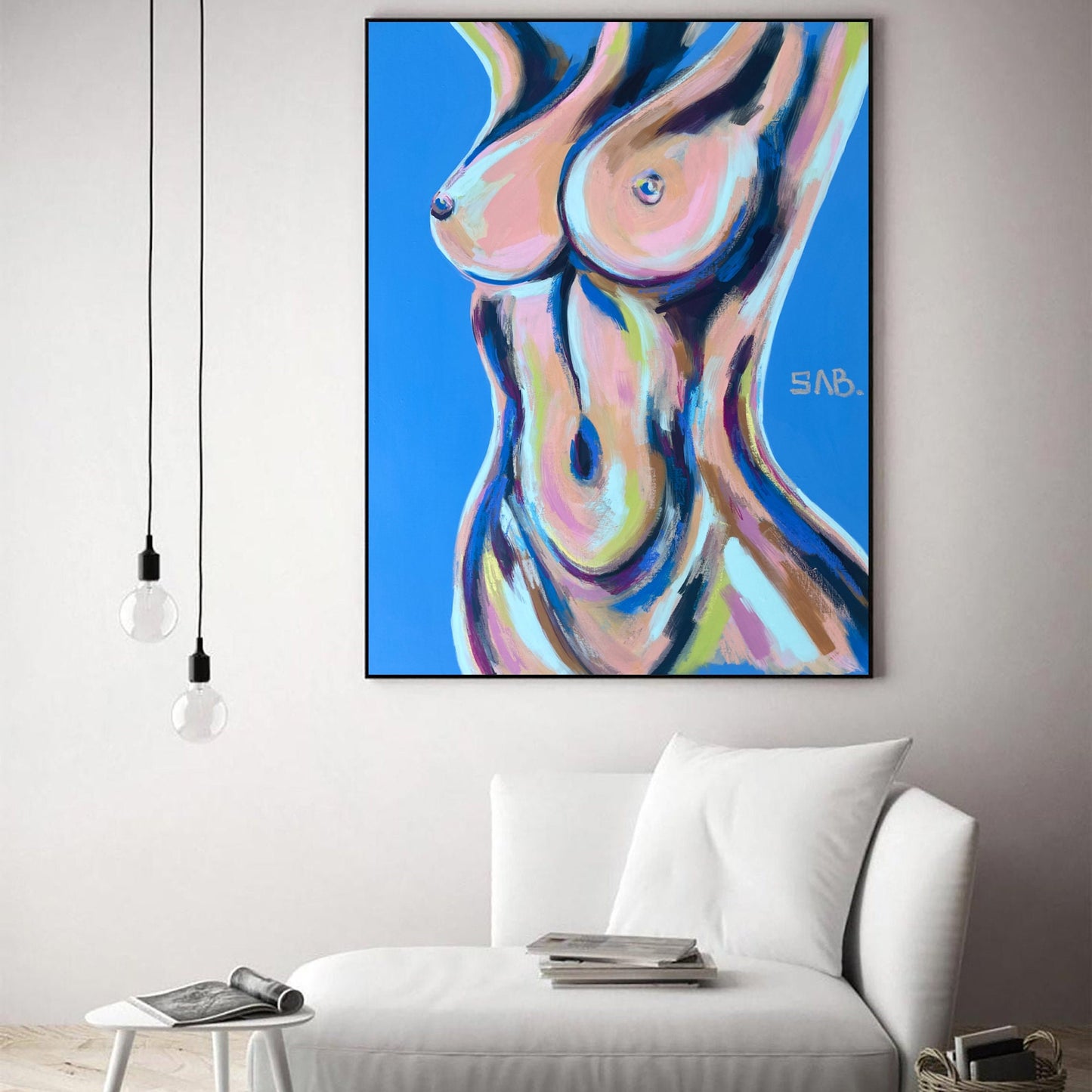 Female Figurative Nude sexy Colorful canvas painting art 30x40 naked LGBTQ pride rainbow feminist wall bedroom decor acrylic lesbian