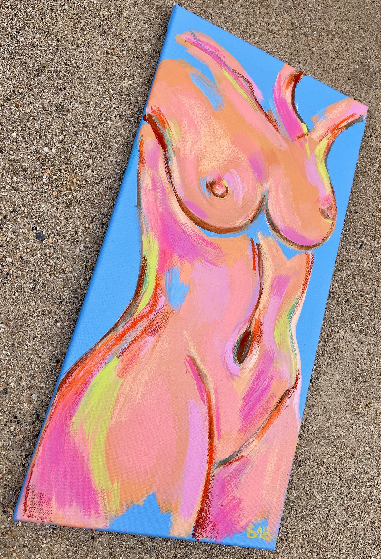 Abstract figurative female nude body painting wall poster acrylic modern home decor lesbian art 10x20 canvas art