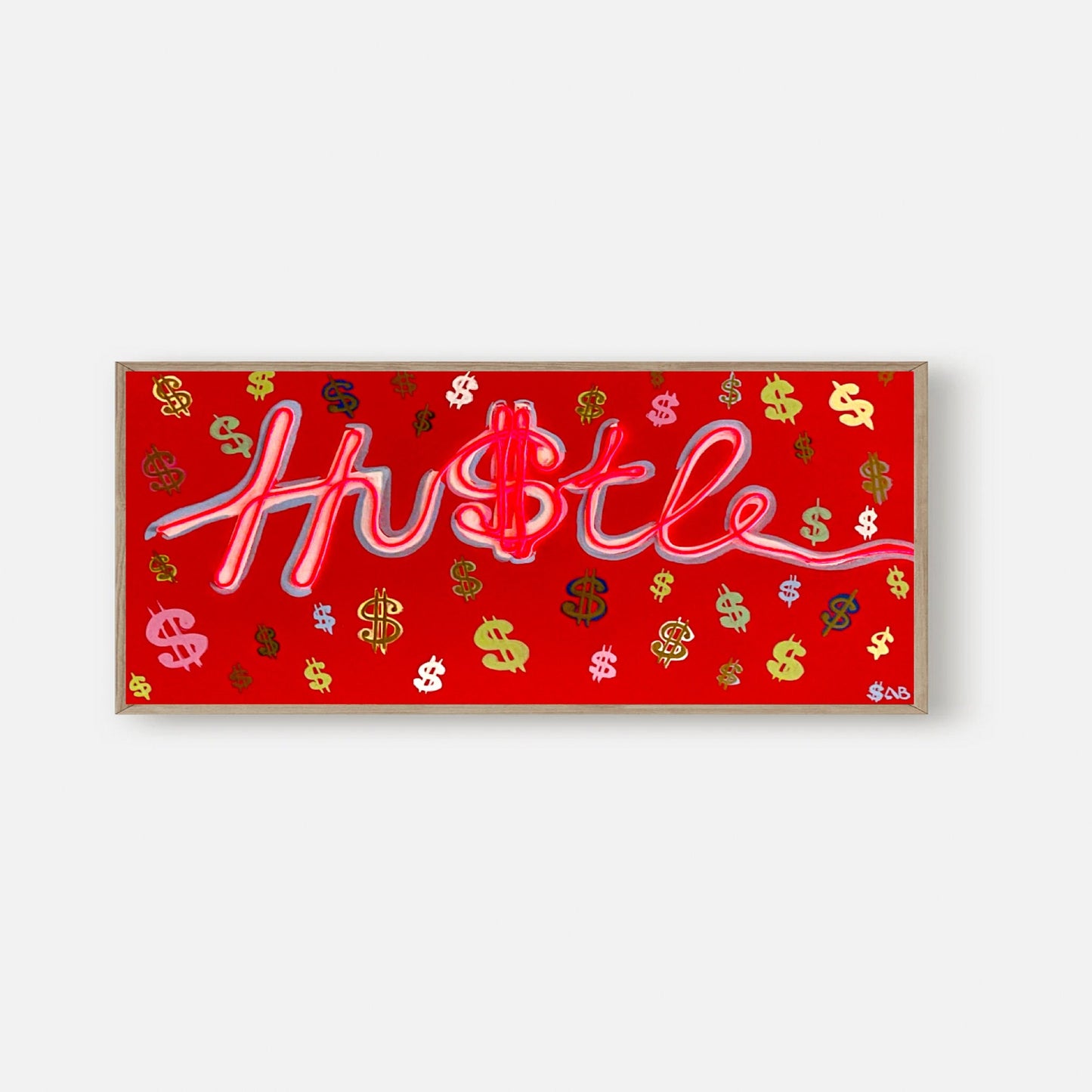 Neon sign painting acrylic modern pop art “Hustle “ light money dollar sign one of a kind