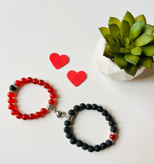 Valentine’s gift set distance romantic couple bonding gender neutral jewelry Magnetic Love and Friendship bracelet Handmade custom initials