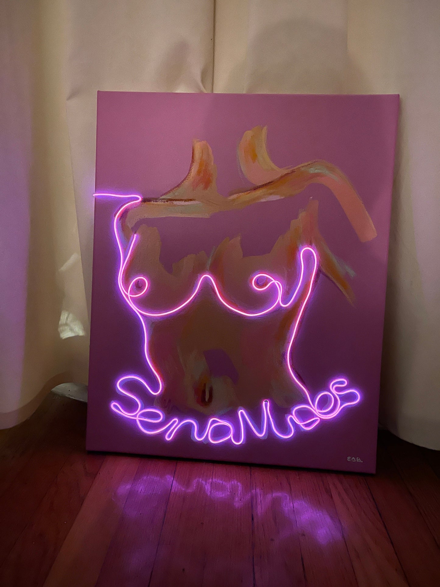 Custom Figurative Neon sign art battery operated  painting Nude modern wall art original gift idea