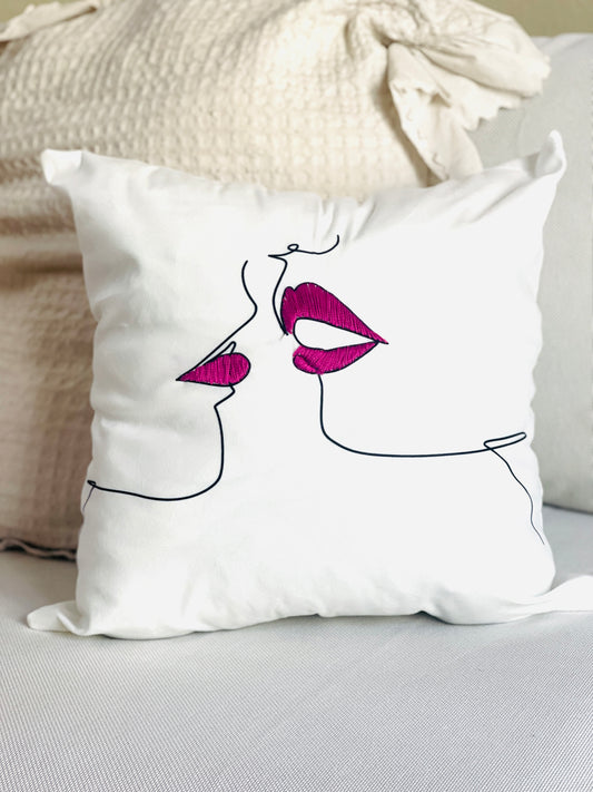“The Kiss” Abstract figurative pillow case PURPLE