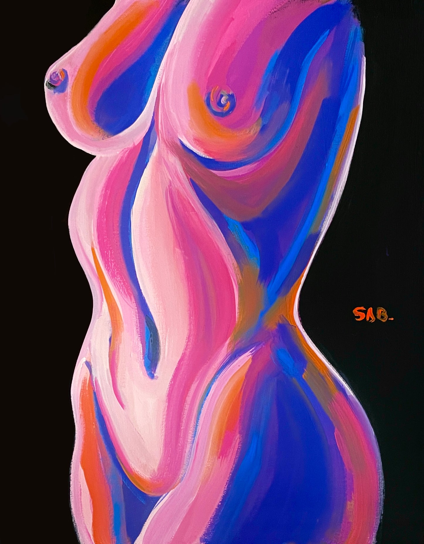 “L” abstract figurative female body painting print