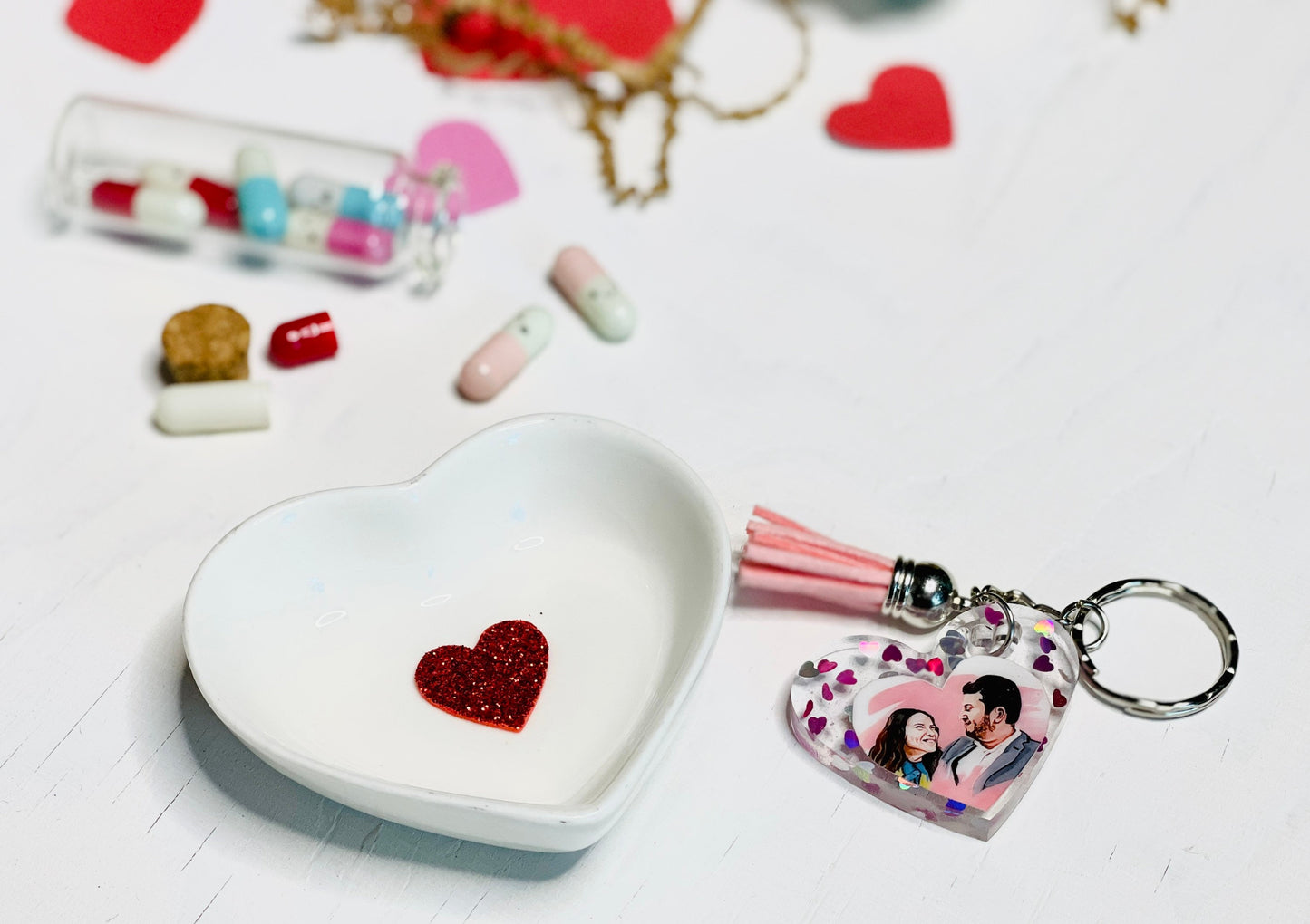 Valentines Custom Portrait painting Gift Box For Her Resin keychain distance bracelet love note bottle Romantic Best gift idea