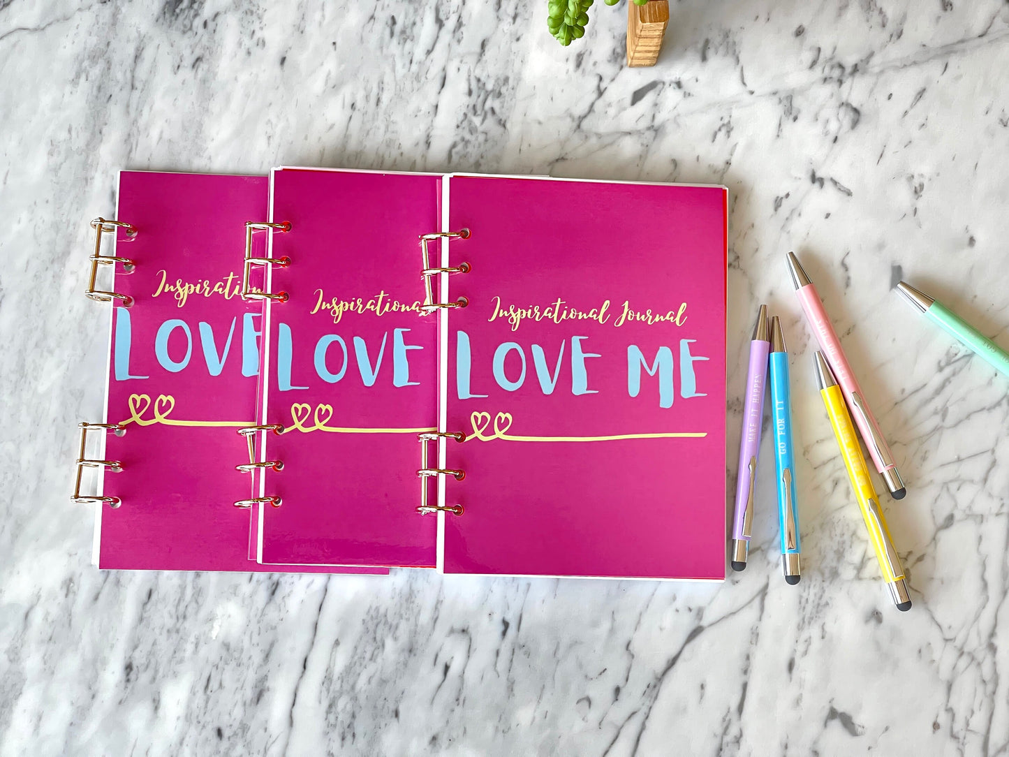 INSPIRING JOURNAL "Love me" custom unique quotes refillable artsy motivational pink A5 size + pen notebook diary dated lined spiral handmade