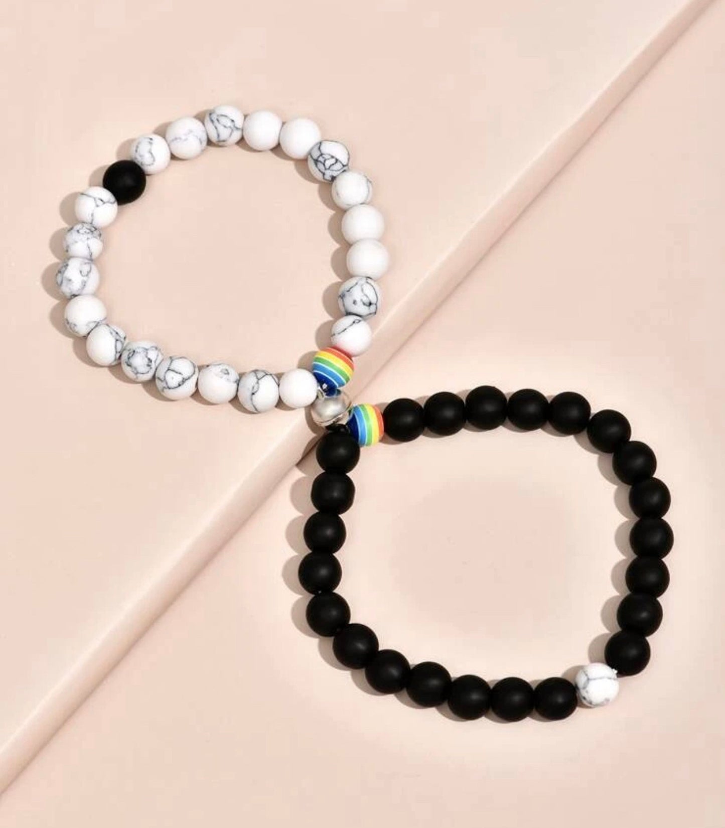 Magnetic Love and Friendship bracelet  x-mas gift set of 2 distance romantic couple bonding gender neutral jewelry charm Moonstone Pride