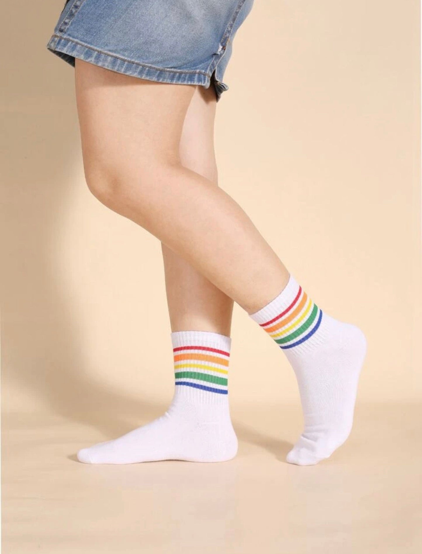 Rainbow Striped Crew Socks LGBTQ Pride Rainbow Cotton Cushion Socks