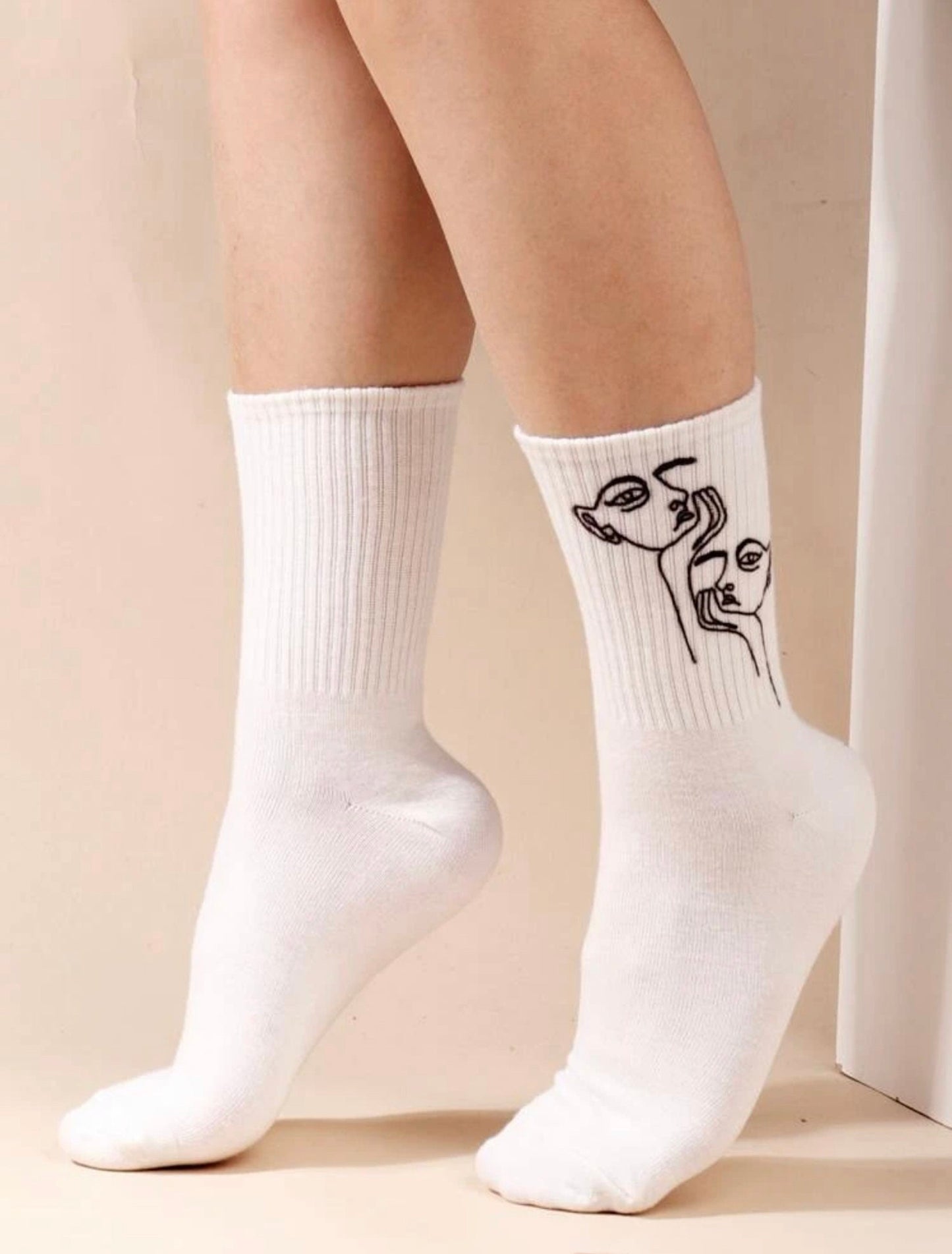 Cotton long crew socks artsy graphic socks figure white cool