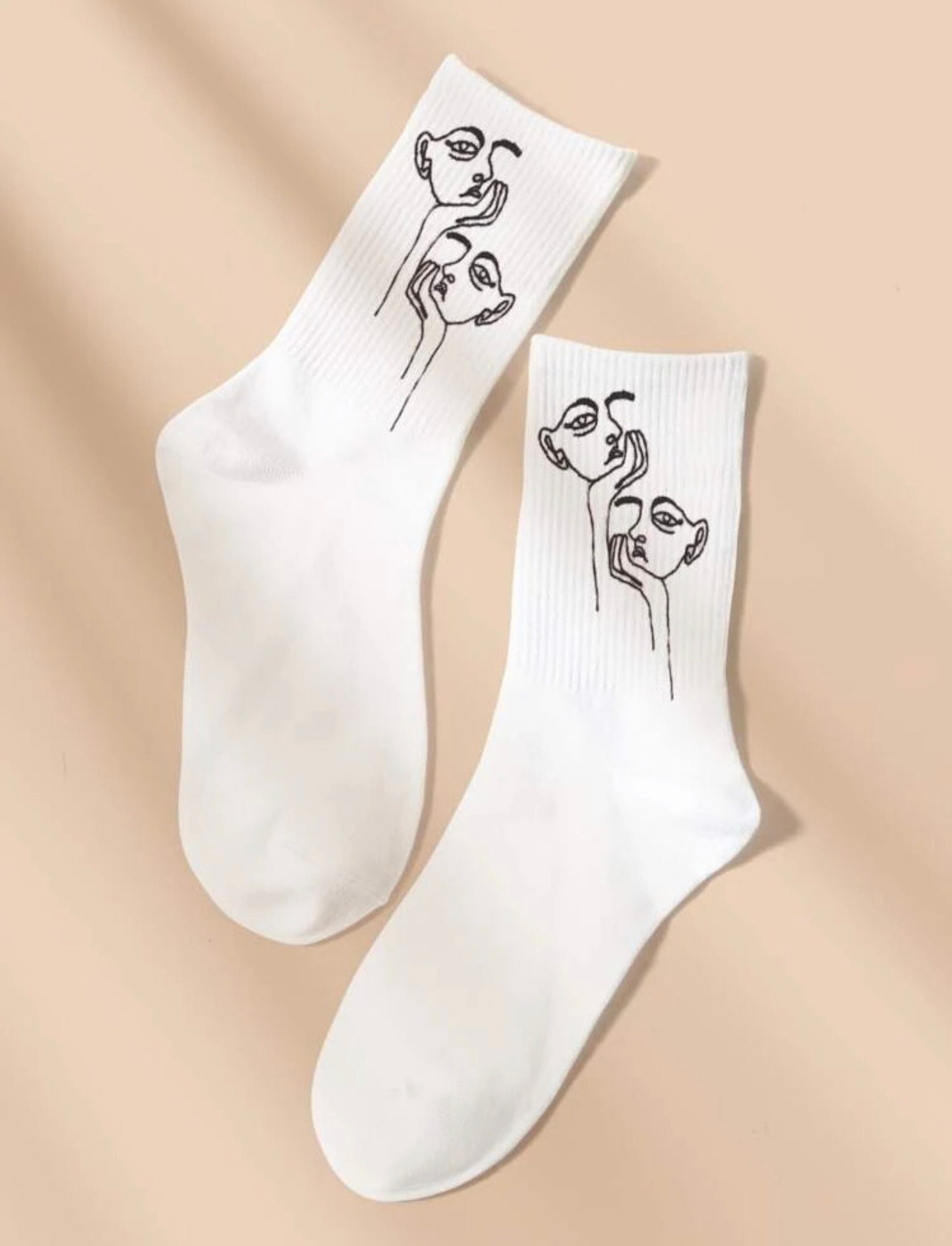 Cotton long crew socks artsy graphic socks figure white cool