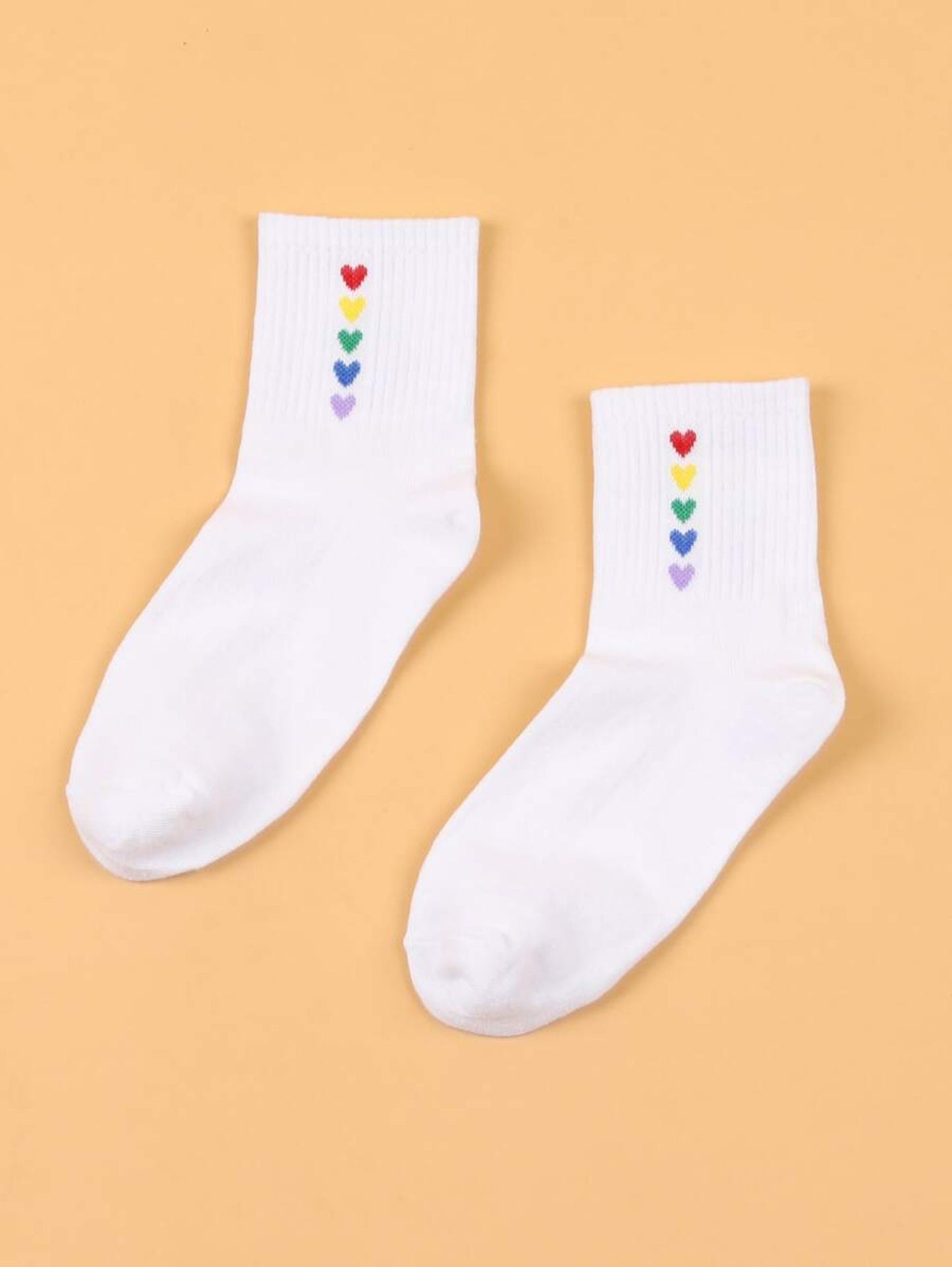 Valentine’s gift Rainbow Heart Print Crew Socks LGBTQ Pride Rainbow Cotton Cushion Socks