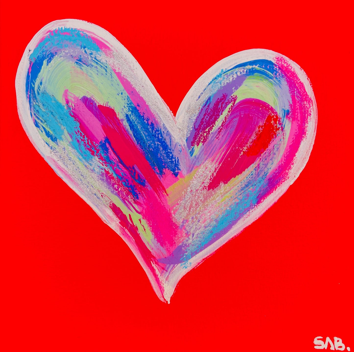 Valentine’s gift art print hearts abstract painting acrylic red wall decor hanging