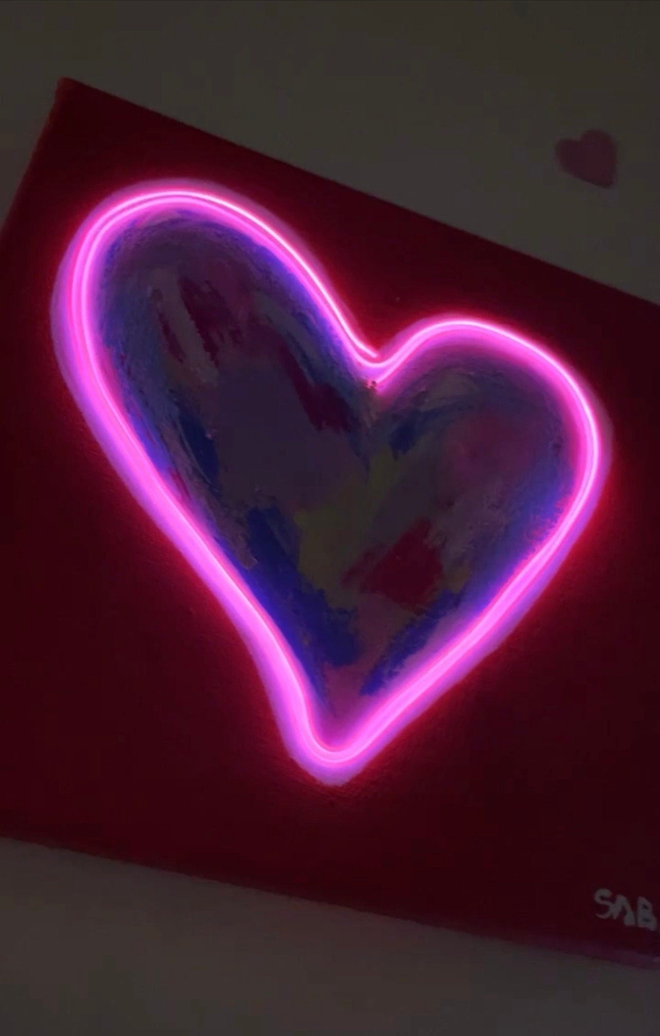 Neon heart sign paintings Valentines gift idea abstract “Bright Hearts “ love