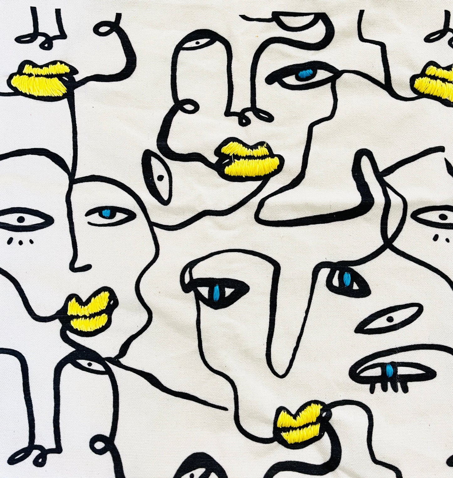 Figure Graphic  Tote Shopping Bag Handmade Artsy  Unique modern medium/large size canvas white